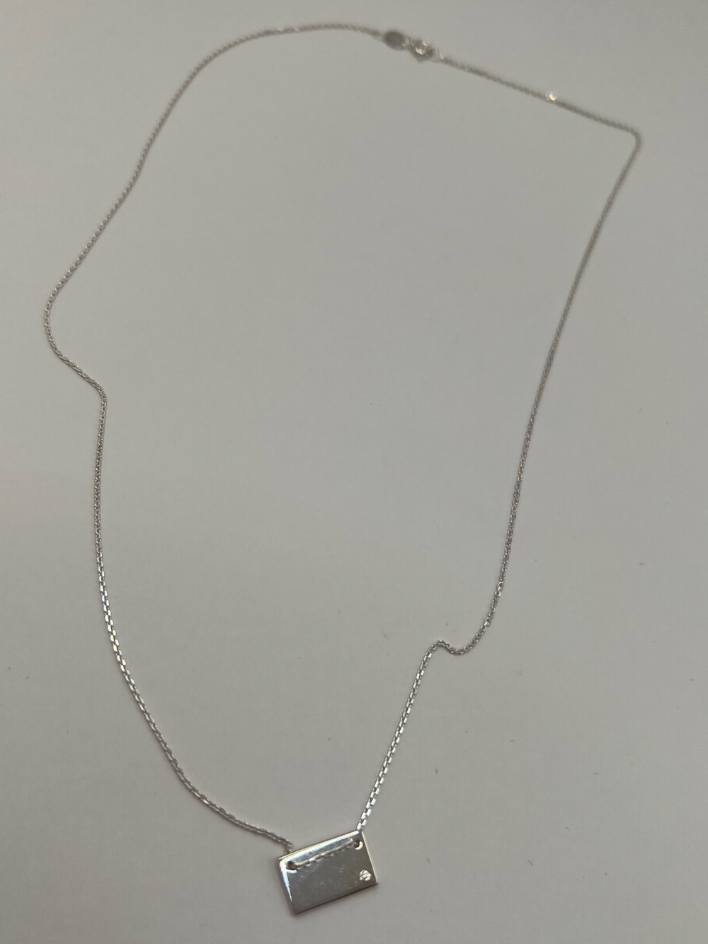 .925 Sterling Silver Rectangle Pendant Necklace with CZ accent - 18”